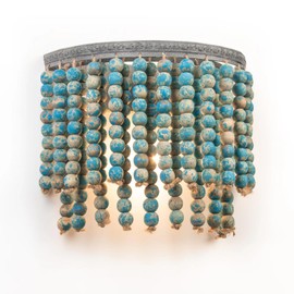 JCPYIUL Boho Wall Sconce, Vintage Art Deco Wall Sconce Indoor, Hardwired Hallway Sconces Wall Lighting for Bedroom Livingroom Entryway(Blue Wood Bead)