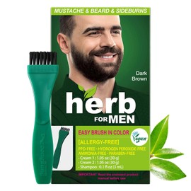 Herb For Men Mustache & Beard Dye (Dark Brown, 1 Pack), PPD-Free Ammonia-Free, Vegan with Natural Ingredients, Odorless, Gentle for Sensitive Skin, No Skin Irritation