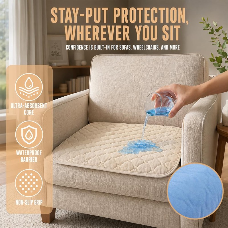 4 Pcs Absorbent Incontinence Chair Pads, 50x50cm Washable Chair Mats