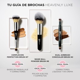 It Cosmetics Heavenly Luxe Complexion Perfection #7 – Brocha para Base y Corrector, Cerdas Suaves y Pro-Higiénicas, Ideal para Todo Tipo de Piel, Doble Cabezal
