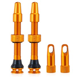 HZJD Pack of 2 Presta Tubeless Valves, Orange, Tubeless Stem, Integrated Core Removal Tool (44 mm)