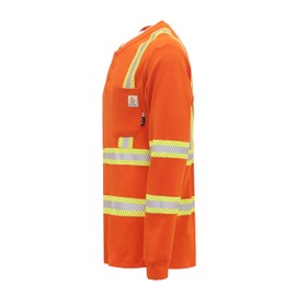 BOCOMAL FR Shirts High Visibility/Hi Vis Reflective Flame Resistant/Fire Retardant Shirt 7oz Orange Men's Safety Shirts