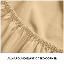 Microfiber Fitted Sheet - Shrinkage and Fade Resistant | Microfibre Deep Pocket Double Fitted Sheet | Elasticated 10 inch (25 cm) Polyester Beige Bedding Sheet