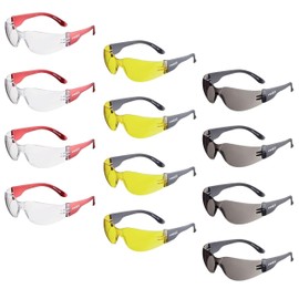 voltX 12 x GRAFTER’ Lightweight Industrial Safety Glasses, CONTRACTORS DISCOUNT pack (4 x Clear, 4 x Smoke, 4 x Yellow Lens Colours) UKCA certified. Anti-fog and Anti-scratch, UV 400 protection.