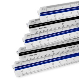 5 Pack | Pacific Arc, Engineer Triangle Scale Ruler 12 Inch with Etched Markings in Fully Divided 10, 20, 30, 40, 50, and 60 Parts to The inch