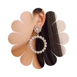 Dervivea Exaggerated Gold Crystal Hoop Earrings Circle Rhinestone Dangle Earrings Round CZ Circle Earrings Large Crystal Geometric Statement Earrings Wedding Earrings for Women