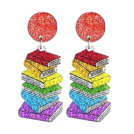 Funny Teacher Dangle Earrings Cute Cartoon Acrylic Drop Earrings Hat Read Cat Rainbow Book Apple Earring for Women-F