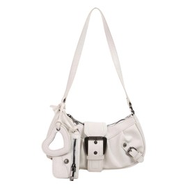 MakeMeChic Women's PU Leather Top Handle Buckle Shoulder Bag PU Leather Retro Vintage Mini Handbags White One Size