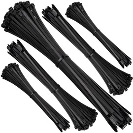 ISOLATECH Cable Ties Black UV Resistant Large Small Long Flat Set 500 Pieces Each 100 Pieces: 100 x 2.5 mm, 140 mm x 2.5 mm, 160 mm x 2.5 mm, 200 mm x 2.5 mm, 300 mm x 3.6 mm