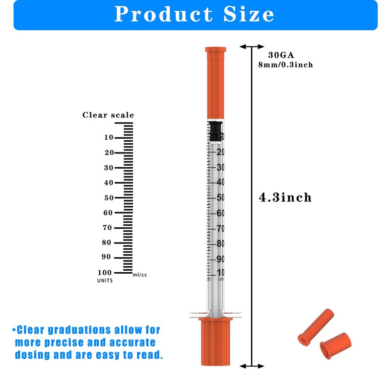 U-100 Disposable Syringes with Needle – 1ml/cc 30G 5/16" (8mm),