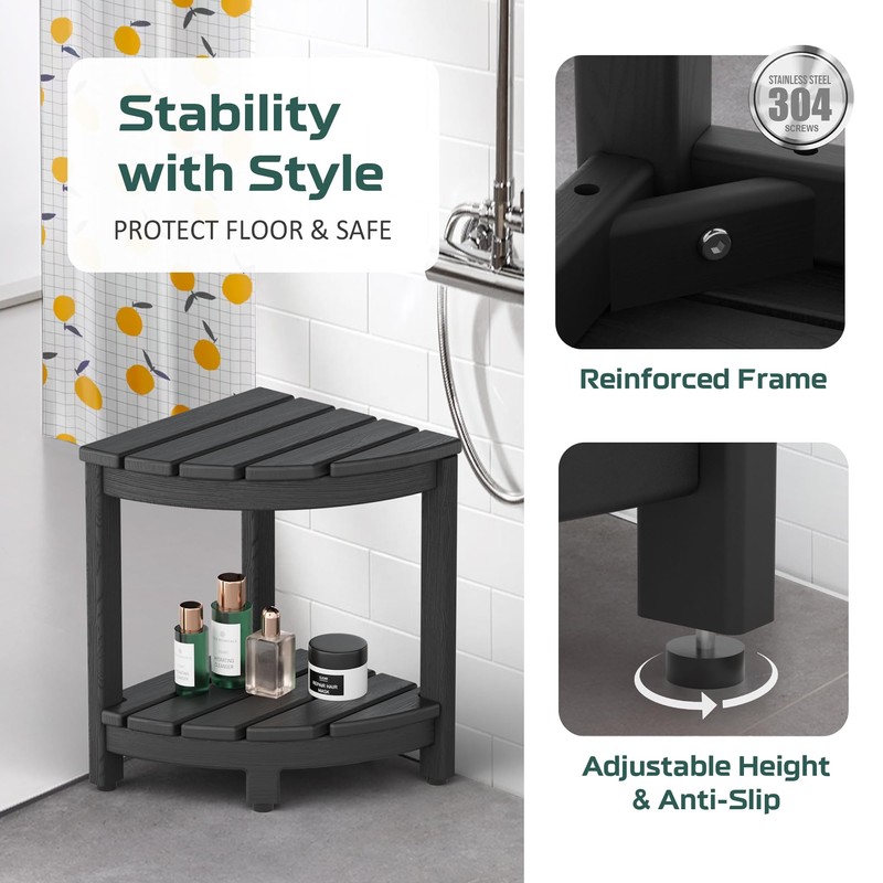 BEKVEM Corner Shower Stool for Inside Shower, HDPE Waterproof Shower