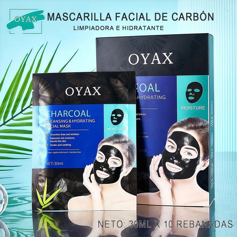 Fascarillas Negras Carbón Activado Ácido Hialurónico 10pz