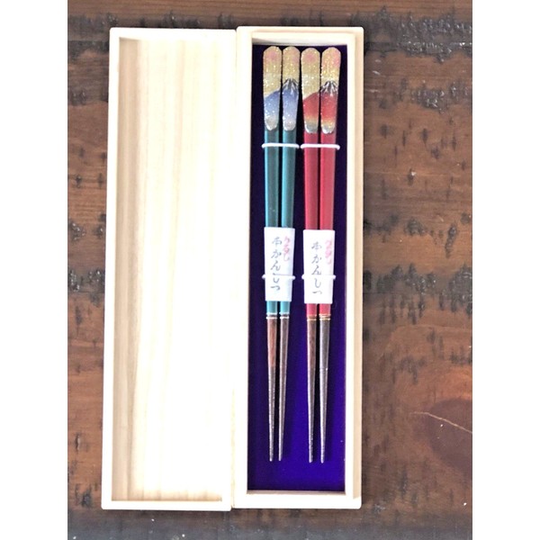 HANDMADE Japanese Gift Chopsticks set Sunrising Fuji Mountain Ukiyoe a
