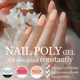 Builder Gel for Gel Nails, Nail Gel Builder Gel, Builder Gel Set, Gel Builder Gel, Nail Building Gel for Nail Extension and Modeling, Transparent Colour + White + Light Pink, 3 x 15 ml