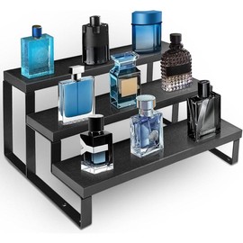 Cologne Organizer for Men,12 Inch 4 Tier Cologne Stand  Perfume Organizer for Dresser with Anti-Slip Washers,Wooden Display Risers Stand for Party,Makeup,Figures,Cupcake,Perfume,Dessert - Color: 3Tier,1Pack,Black