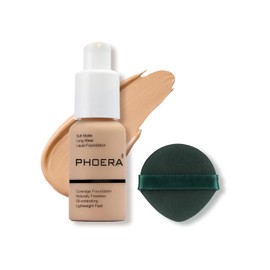 PHOERA Base de maquillaje, corrector, base líquida, 24 horas, de larga duración, control de aceite, cobertura completa para pieles aceitosas, 30 ml, 6 colores opcionales (#104 Buff Beige, 30ml)