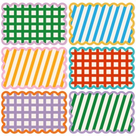AnyDesign 60Pcs Stripe and Plaid Paper Placemats Disposable Table Mat 6 Designs Colorful Scalloped Place Mats for Wedding Birthday Dining Table Setting, 11 x 17 Inch