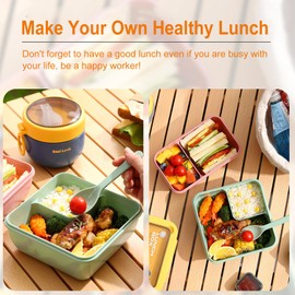 Hcojoul Bento Lunch Box, Bento Boxes Set with Bag, Utensils, Oats Container Leak-Proof Bento Lunch Box, Lunch Box for Adults, Kids, Sandwich Box Student School Office