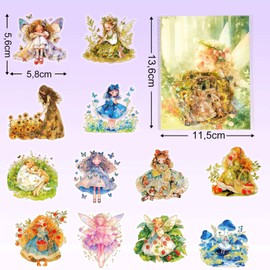 Canollo 30 Stück Mädchen Vintage Sticker Set, Transparente Scrapbooking Aufkleber, Feen Aufkleber, PET Sticker für Fotoalbum, Sammelalbum, Laptops, Handyhüllen, Reisekoffer, Planer, Kalender