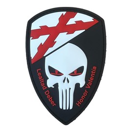 Gemelolandia | Punisher Patch Burgundy Cross Rubber PVC Hook and loop 9.5 x 6.5 cm Honor, Valentia Loyalty and Duty