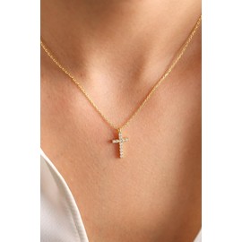 ALRNBY Gold Cross Necklace for Women Non Tarnish Gifts for Christmas Dainty Small Cross Pendant Necklace 18K Gold Plated Christian Gifts Sparkly CZ (B)