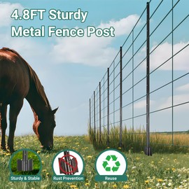 Toriexon Fence Posts 4.8 Feet - 16 Pack, Heavy Duty Metal Fence Post, No Dig U Post for Farm, Garden, Orchard and Outdoor Wire Fencing (Black)