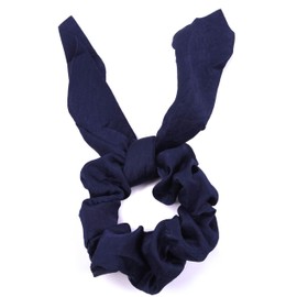 Mytoptrendz Satin Silk Scrunchie For Ponytail Holder Tail Scarf Knotted Bow Hair Ties Bobbles Elastic Boho Hair Band For Girls Women (Navy)