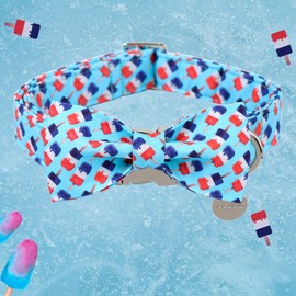 DOGWONG Summer Dog Collar Bow Tie Blue Ice Cream Dog Collar, Comfortable Adjustable Puppy Collars with Secure Metal Buckle for Small Medium Large Pet