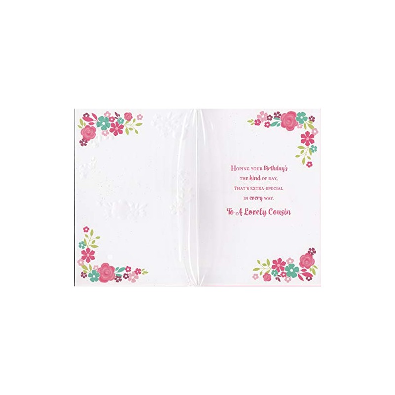 Happy Birthday Card - Cousin - Gold Glitter – Flowers