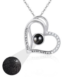 Tusuzik Gifts for Girlfriend Women Necklace Women's 925 Silver Romantic Gift for Her Mum Projection of I Love You in 100 Languages, Sterling Silver, Cubic Zirconia