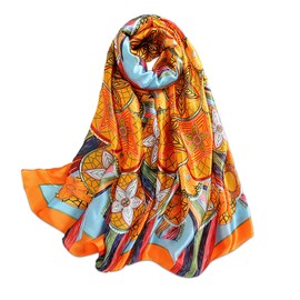 LumiSyne Silk Scarf Women's Warm Soft Silk Scarf Autumn Winter Retro Printed Scarf Coloured Stripes Floral Pattern Long Neckerchiefs Sun Protection Stole All Year Round, Flowers/coloured