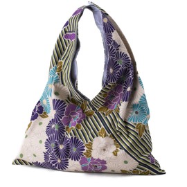 NOREN Japanese Furoshiki tote bag (Retro Flower - Purple) Kimono Bag/Made in Japan 100% Cotton Fabric Reusable Folding Bag
