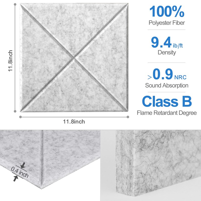 Sonicism 12 Pack X-Lined Acoustic Panels with Self-Adhesive, 12"X 12"X