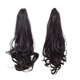 Ponytail Extension 22Inch Curly Wavy Straight Synthetic Hairpiece Clip in Claw hair extension One Piece Long Tails for Women (Dark Brown)