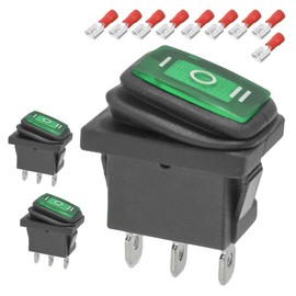 3-Pack Waterproof Rocker Toggle Switch with Green Button, ON/Off/ON SPDT 3Pin Boat Switches for Home Auto Car Marine Boat, KCD1-103