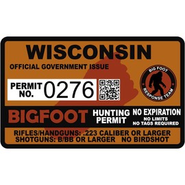 Wisconsin WI Bigfoot Hunting Permit 2.4" x 4" Sticker