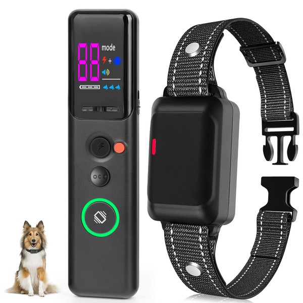 Anti Bark Collar for Dogs with Remote Control: Dog Training Collar with Vibration/Electric Shock/Sound Modes for Big Small Dogs - Rechargeable - IP67 Waterproof - Dog Collar