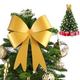 Daifunli 1 Pcs Large Christmas Metal Bow Tree Topper Ornaments with Clip Christmas Bow Decoration for Xmas Tree Topper Garland Wreath Indoor Outdoor Decor, 10 x 12''(Retro,Gold)