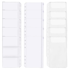 BLOOPIC Personal Organizer, A6 Pockets, 15 Pieces, Zipper, 6 Holes, PVC, Clear, Business Card Refills, Storage, Ultra Lightweight, Waterproof, Multi-functional, Portable, Convenient, Small Organizer