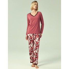 GYS Viscose from Bamboo Women's Pajama Sets Super Soft Long Sleeve Sleepwear Comfy Winter Pjs Sets S-4X, D- Ash Rose/Plants, Large