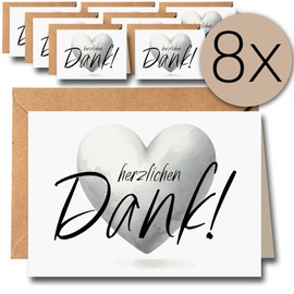 8 Thank You Cards High Gloss Set with Envelopes and Stickers A6 Folding Cards Thank You