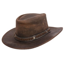 Cowboy Aussie Real Leather Hat Australian Brown Western Outback Bush Hat