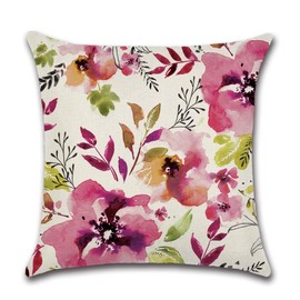BAOKU Set of 4 Cushion Covers18x18 Inches Peonies Summer Watercolor Floral Pink Purple Flower Colorful Decorative Pillow Cases Home Decor Square 18x18 Inches Pillowcases