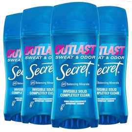 Secret Outlast Antiperspirant Deodorant for Women, 72hr Sweat & Odor Protection, PH Balancing Minerals, Invisible Solid, Completely Clean Scent, 2.6 oz (Pack of 4)