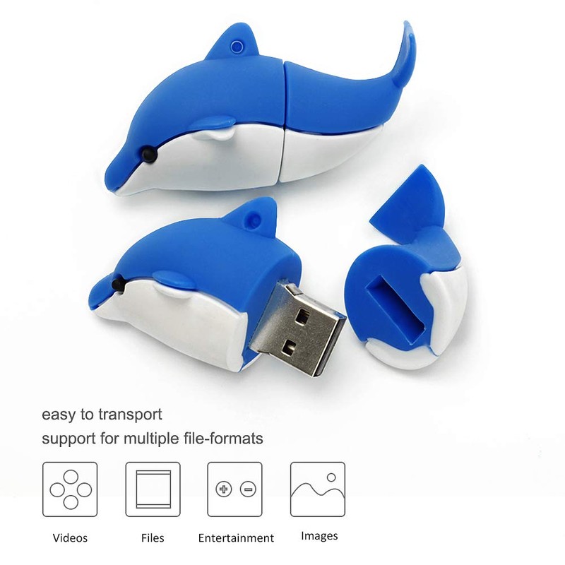 LEIZHAN Cute USB Flash Drive 16GB Dolphin Thumb Drive for