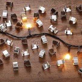 Metal Christmas Lights Gutter Hooks, 50Pcs Metal Decoration Stainless Steel Metal Light Clip Stainless Steel Christmas Lights Gutter Hangers for String Lights Christmas Decoration (Large)