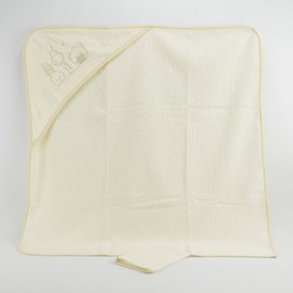 Pekitas Bebe Hooded Hooded Bath Towel and Wash Mitt 75 x 75 cm 100% Cotton, Embroidered Detail, Made in Portugal beige