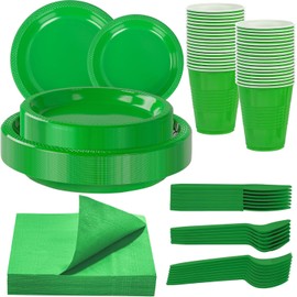 MirthMood 350pcs Green Plastic Plates, green Plates Set, Including Green Disposable Plates and Napkins, Plastic Cutlery and 12OZ Cups, Serve 50 Guests for Party & Wedding