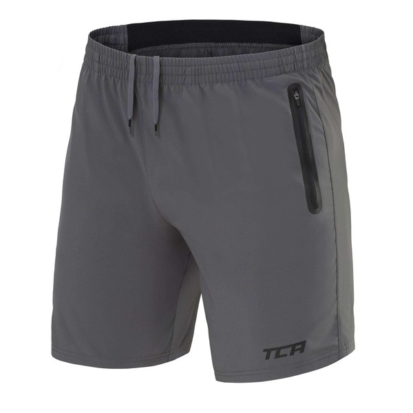 TCA Elite Tech Running Shorts Men's with Zip Pockets, grey,
