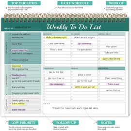 Weekly To Do List Notepad with Priorities,Follow Up 8.5"×11" 12 Monthes Undated Weekly Desk Planner Organizer for School,Office Supplies,Family，Green